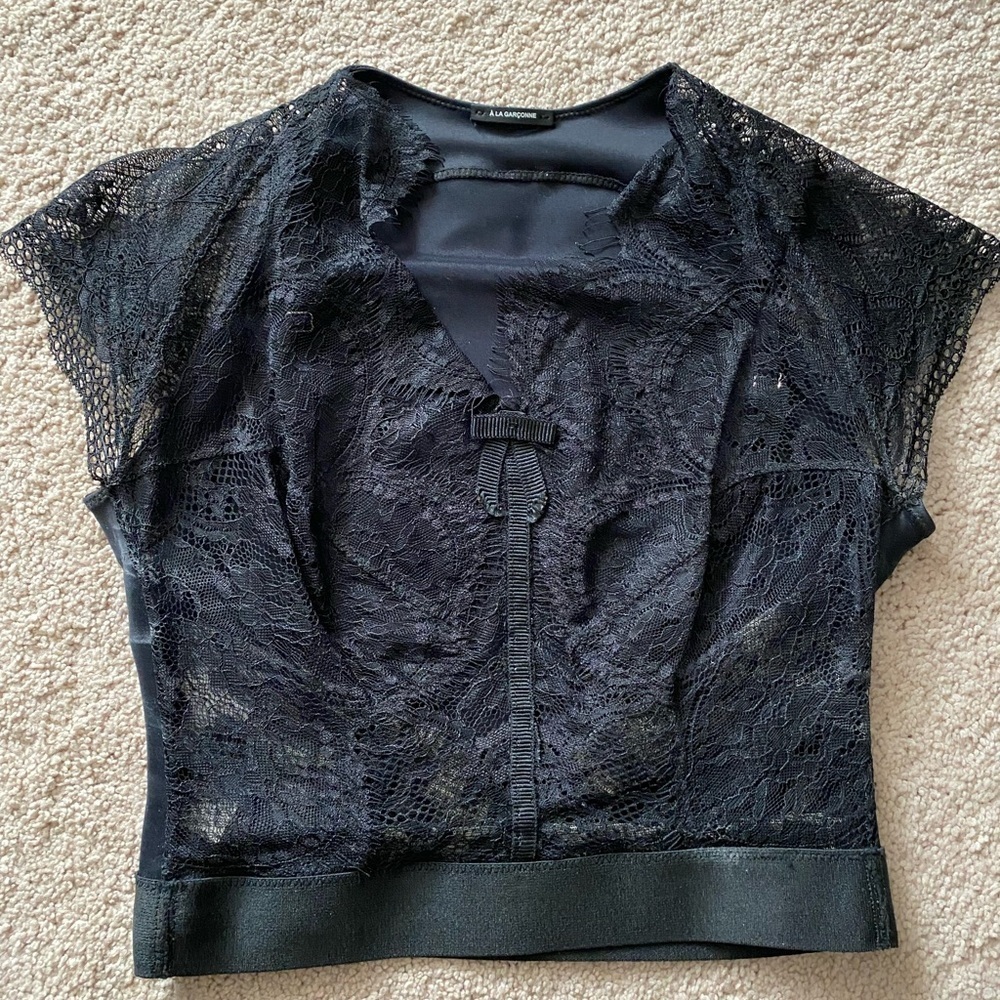 A La Garconne- Black Lace Mini Crop Top With Satin Back — image 6 of 6